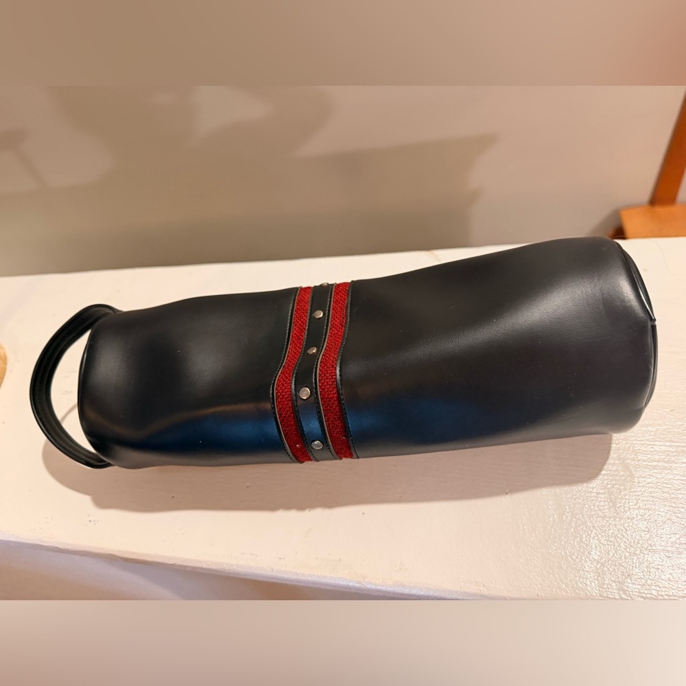 Vintage Amity Black Leather Travel Case Cylinder Zip Pouch 13”